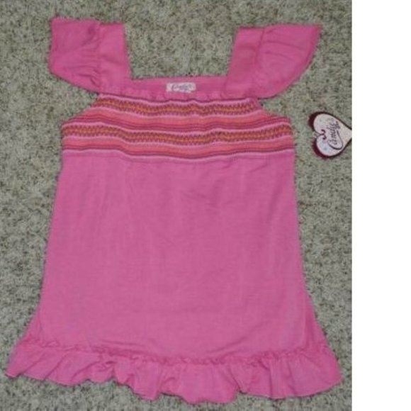 *Tank Top Candies sz 16 Pink Ruffled Sleeveless Embroidered Tie Back Girls Shirt - Picture 1 of 3